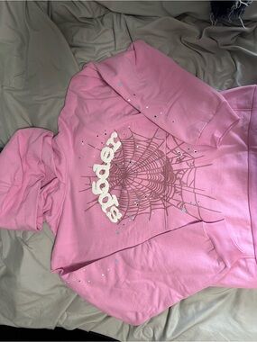 Pink Graphic Spiderweb Hoodie -  women